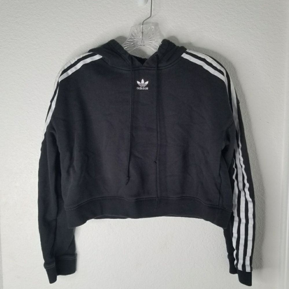 Adidas Black and White 3 Stripes Logo Hoodie Sweatshirt Size XS